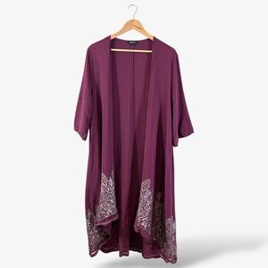 Torrid Purple Sequin Kimono Size 1X/2X Half Sleeve Duster Length Boho Casual